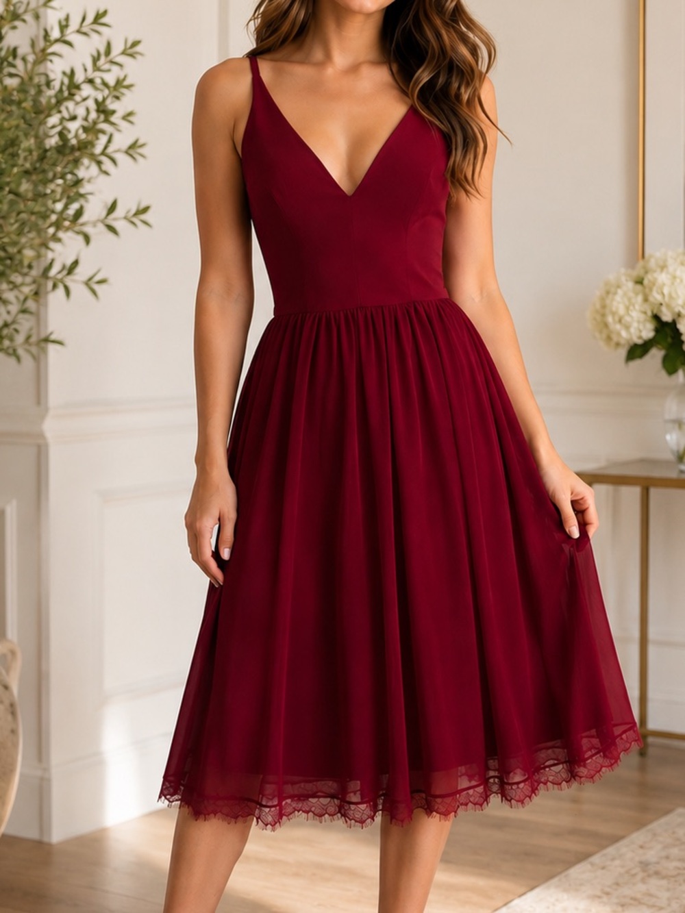 Dress The Population Alicia Chiffon V-Neck Sleeveless Midi Dress